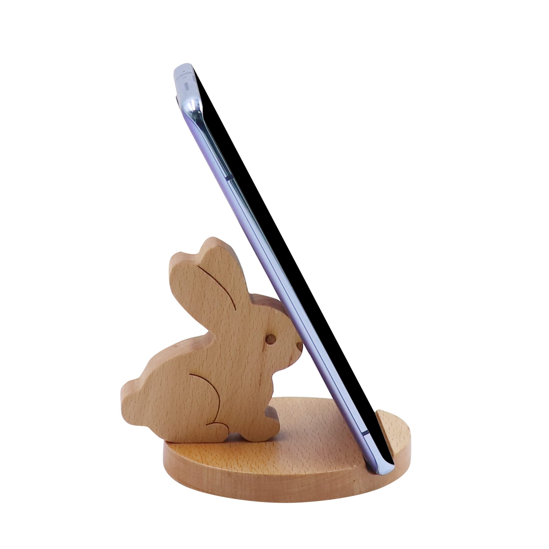 Amamcy Cute Bunny Cellphone Stand Holder Wooden Smartphone Desk Holder for All Mobile Phones Animal Phone Stand Desk Ornament