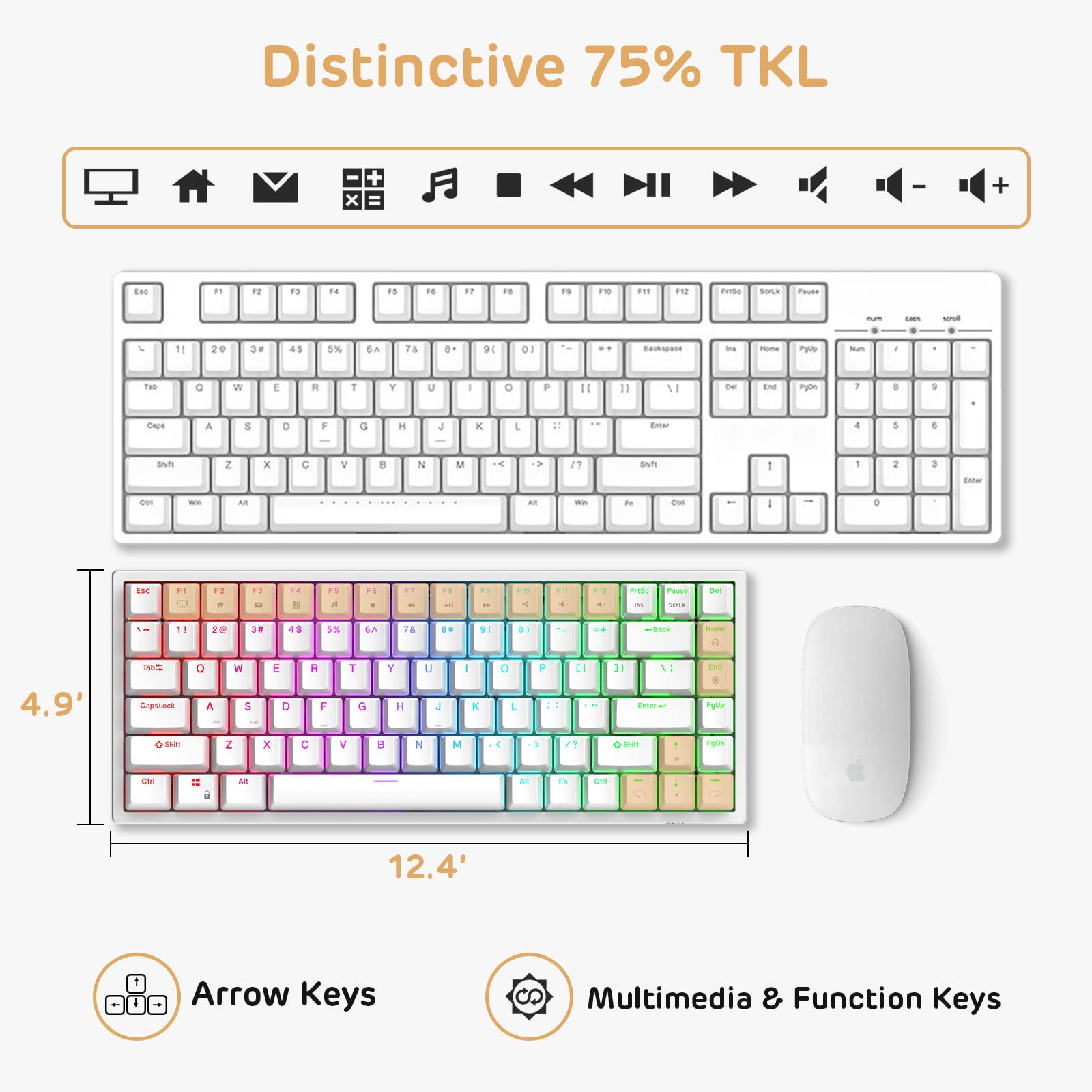 RK ROYAL KLUDGE RK84 Wired RGB 75% Hot Swappable Mechanical Keyboard, 84 Keys Tenkeyless TKL Gaming Keyboard w Programmable Software, RK Brown Switch - View 6 of 9