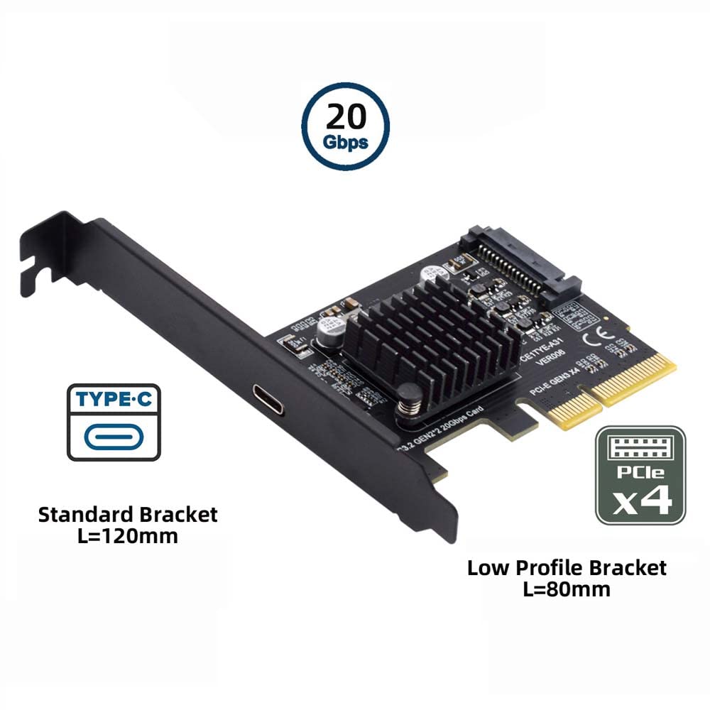 cablecc Cablecc 20Gbps USB 3.2 Gen2 Type-C Female to PCI-E 4X Express Card Adapter for Desktop Motherboard - View 5 of 9