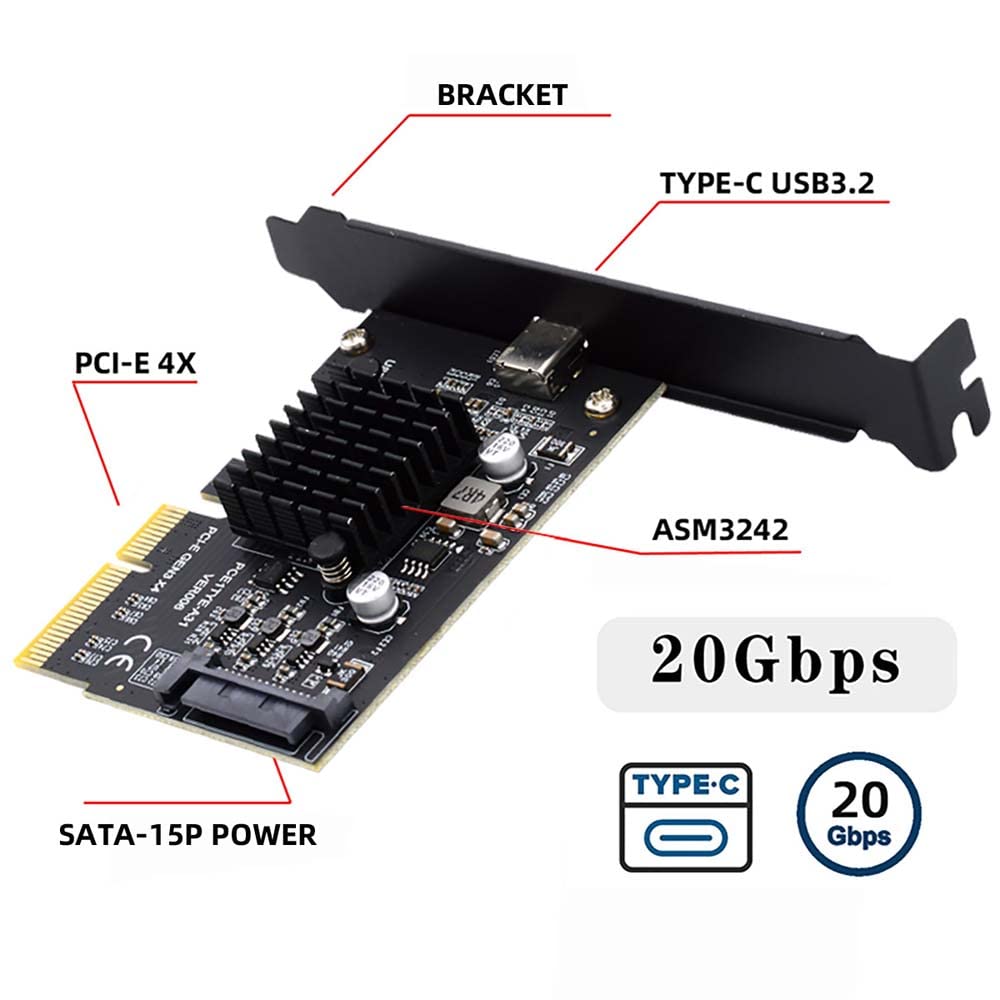 cablecc Cablecc 20Gbps USB 3.2 Gen2 Type-C Female to PCI-E 4X Express Card Adapter for Desktop Motherboard - View 7 of 9