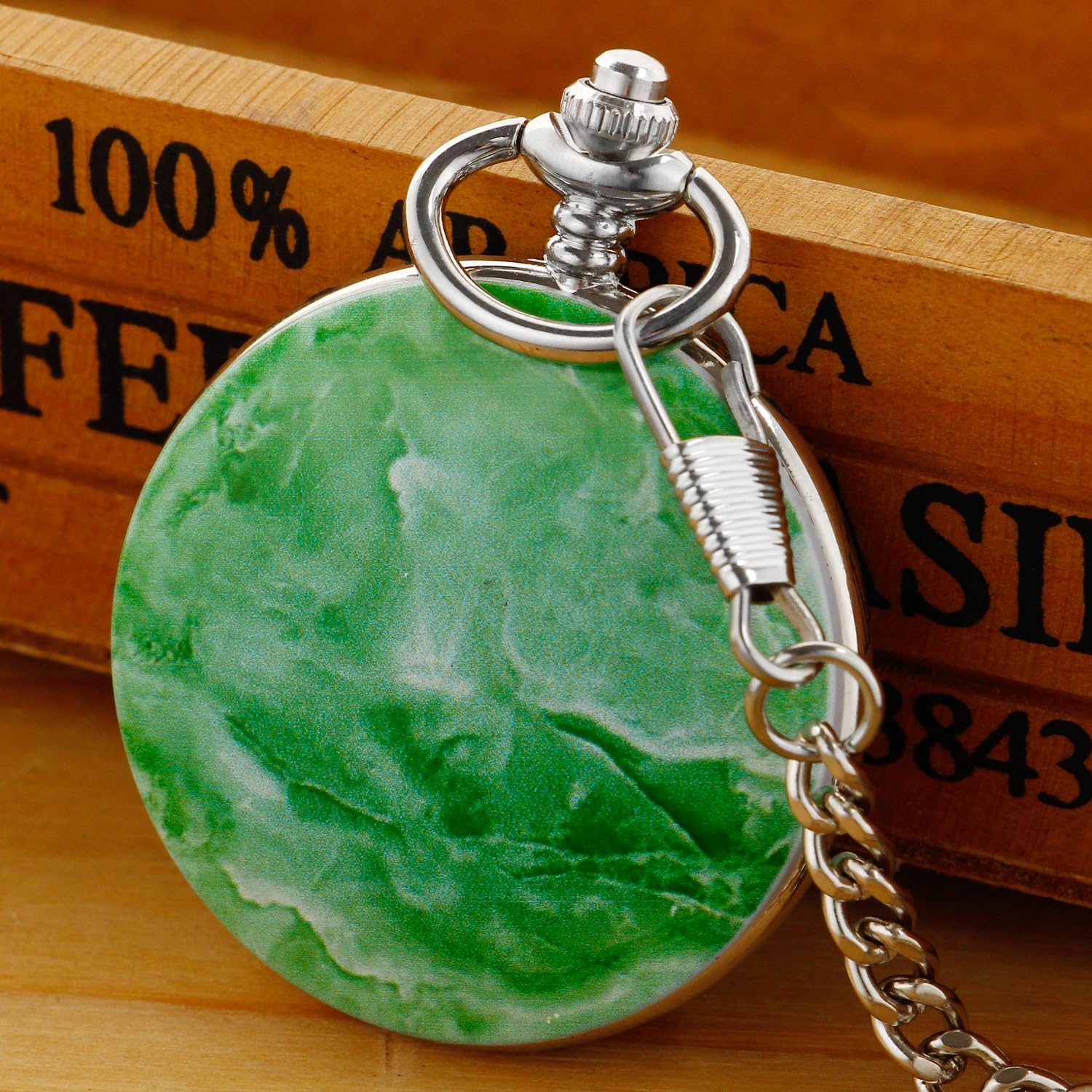 Whodoit Whodoit Retro Classical Green Flower Mechanical Pocket Watch Roman Digital Dial for Men - View 3 of 8