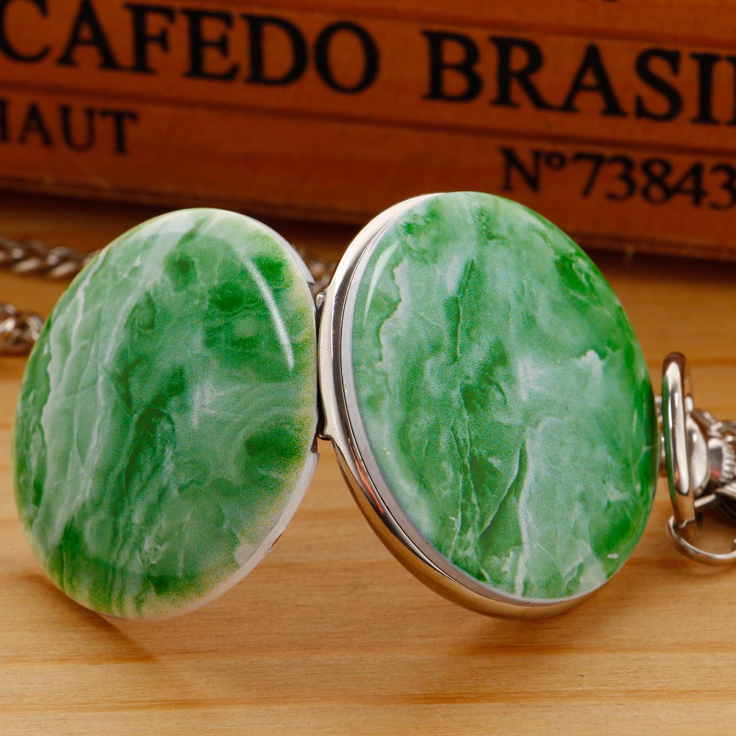 Whodoit Whodoit Retro Classical Green Flower Mechanical Pocket Watch Roman Digital Dial for Men - View 5 of 8