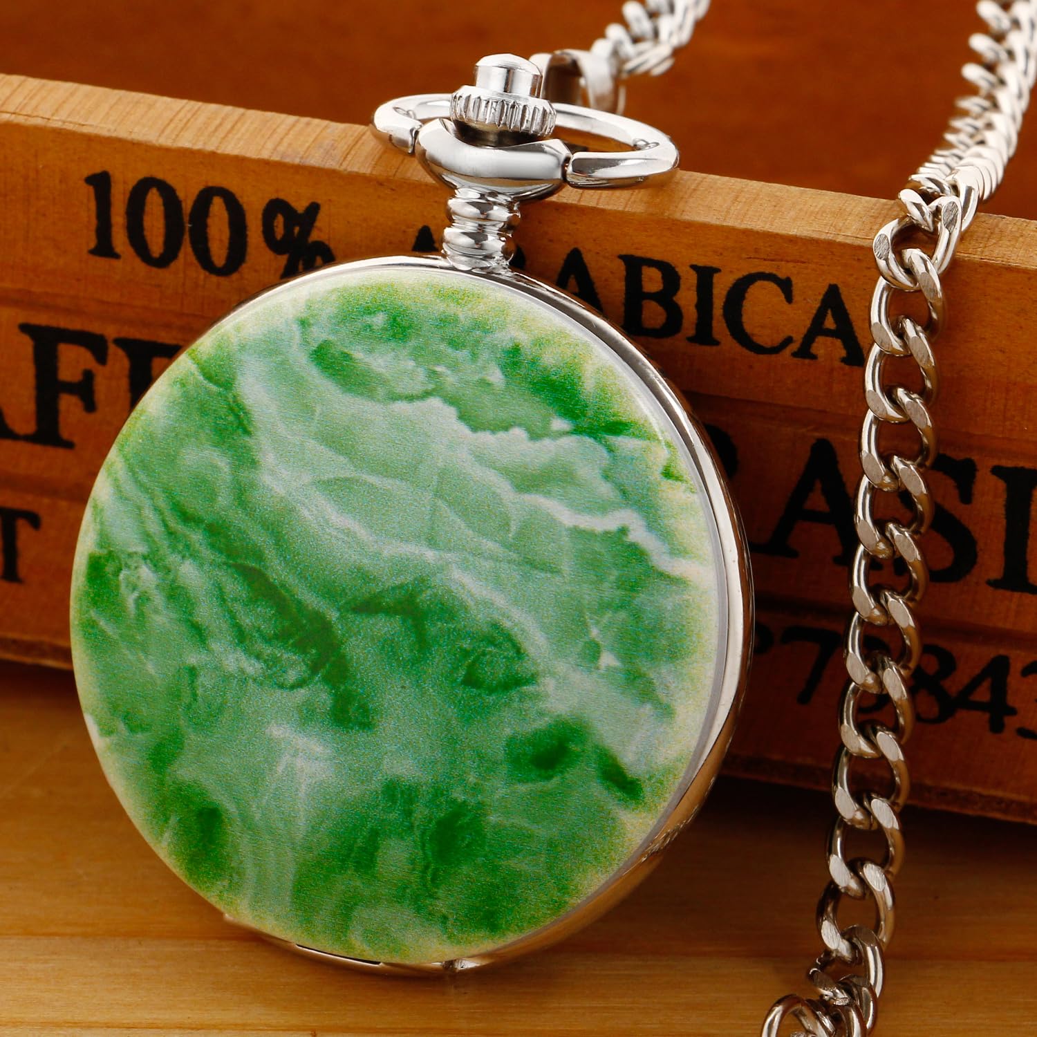 Whodoit Whodoit Retro Classical Green Flower Mechanical Pocket Watch Roman Digital Dial for Men - View 6 of 8