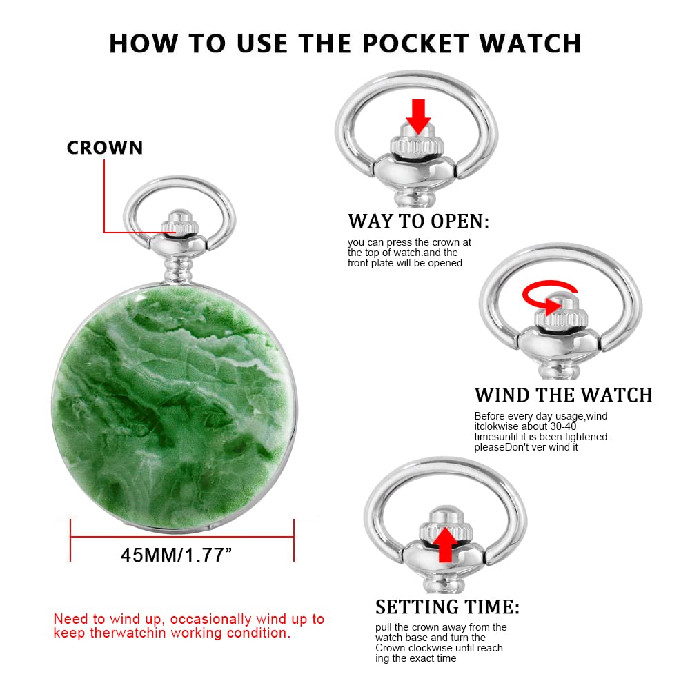 Whodoit Whodoit Retro Classical Green Flower Mechanical Pocket Watch Roman Digital Dial for Men - View 7 of 8