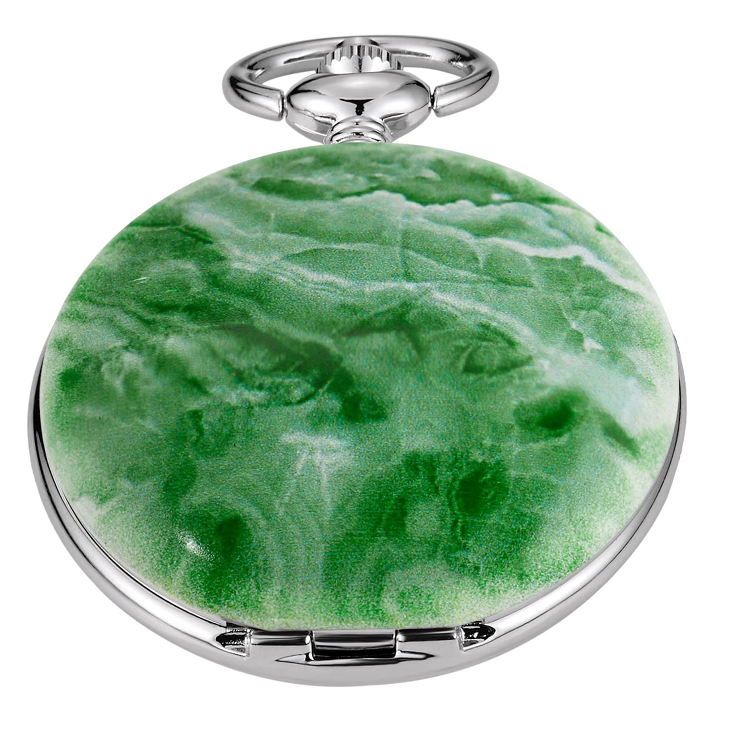 Whodoit Retro Classical Green Flower Mechanical Pocket Watch Roman Digital Dial for Men