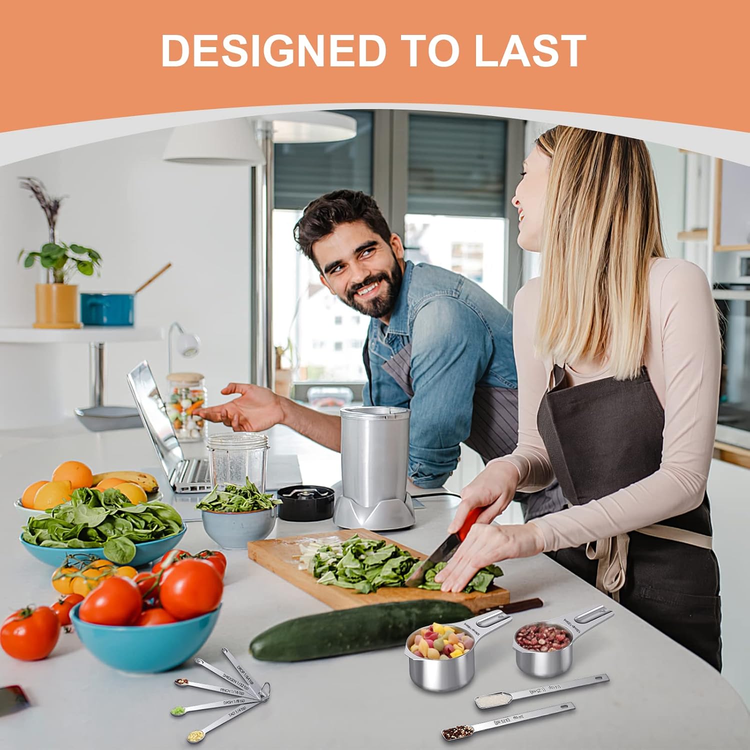 EWFEN Measuring Cups and Spoons Set of 20 Stainless Steel Nesting Cups and Spoons for Cooking and Baking with Leveler and Mini Spoons - View 2 of 9