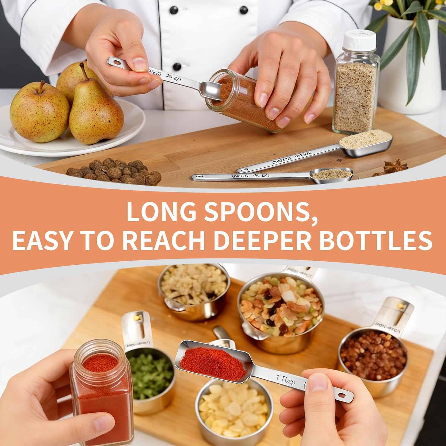 EWFEN Measuring Cups and Spoons Set of 20 Stainless Steel Nesting Cups and Spoons for Cooking and Baking with Leveler and Mini Spoons - View 5 of 9