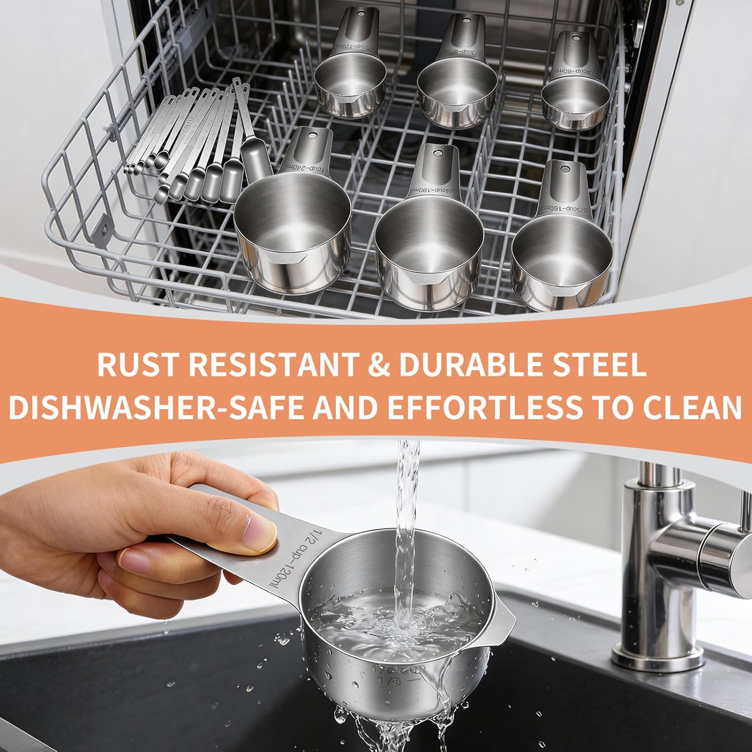 EWFEN Measuring Cups and Spoons Set of 20 Stainless Steel Nesting Cups and Spoons for Cooking and Baking with Leveler and Mini Spoons - View 7 of 9