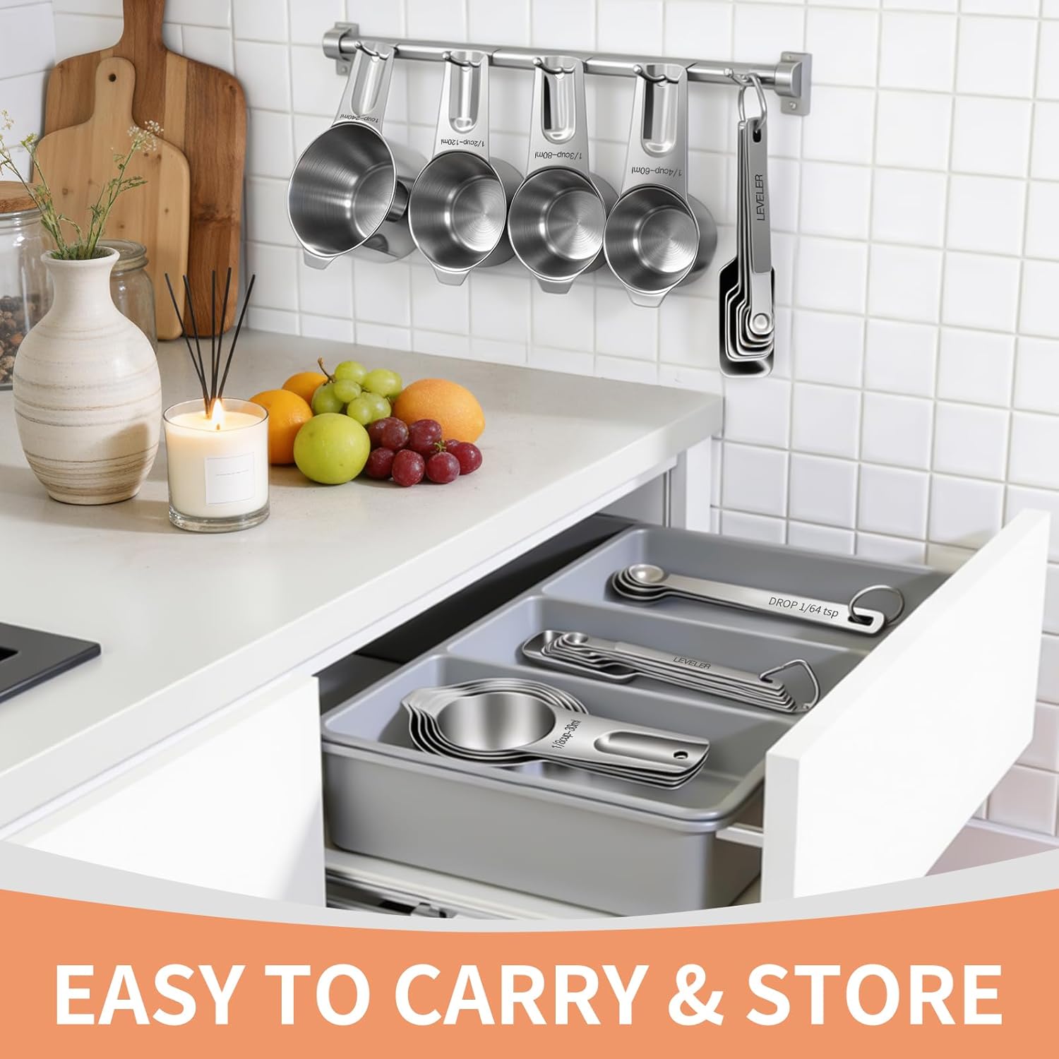 EWFEN Measuring Cups and Spoons Set of 20 Stainless Steel Nesting Cups and Spoons for Cooking and Baking with Leveler and Mini Spoons - View 8 of 9