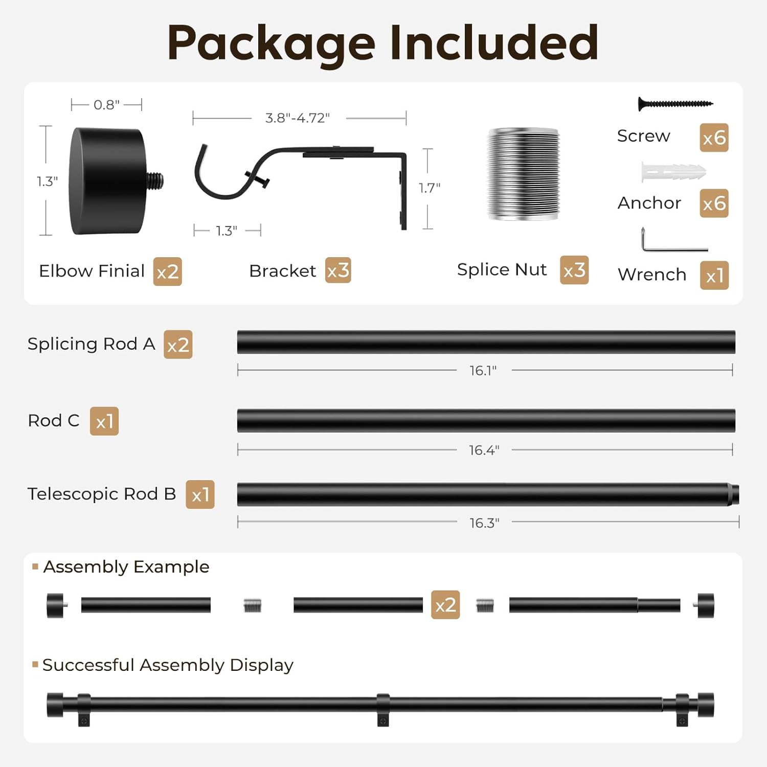 zeerobee Zeerobee Black Heavy Duty Curtain Rods 32 to 72 Inches Adjustable Length Modern Drapery Pole for Windows - View 5 of 9