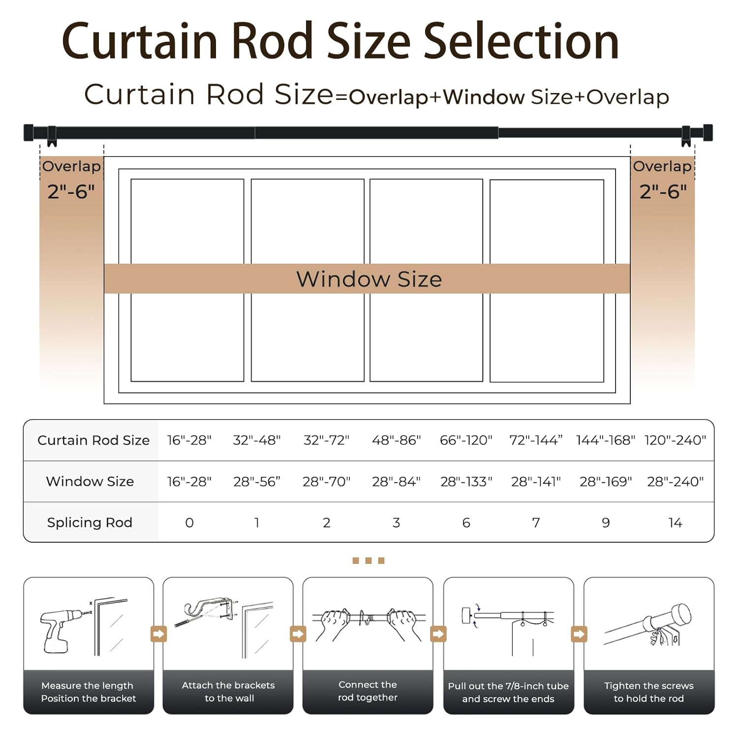 zeerobee Zeerobee Black Heavy Duty Curtain Rods 32 to 72 Inches Adjustable Length Modern Drapery Pole for Windows - View 6 of 9
