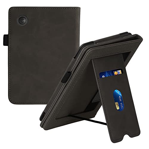 kwmobile KWMobile Dark Grey Faux Nubuck Leather Case for Kobo Clara 2E & Tolino Shine 4 - Stylish e-Reader Flip Cover - View 9 of 10