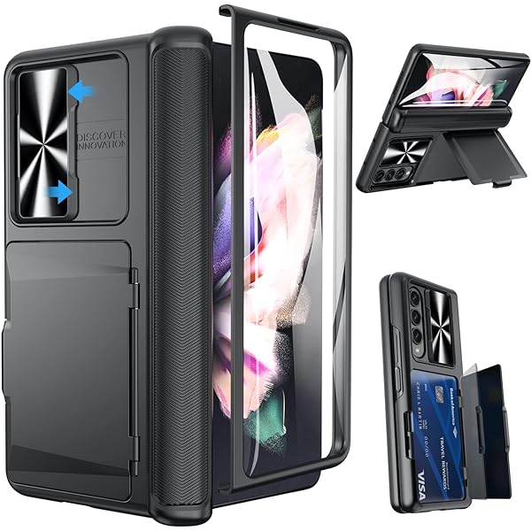 Viaotaily Viaotaily Durable Wallet Case for Samsung Galaxy Z Fold 3 with Card Holder Hinge Protection Camera Lens Cover and Screen Protector Black