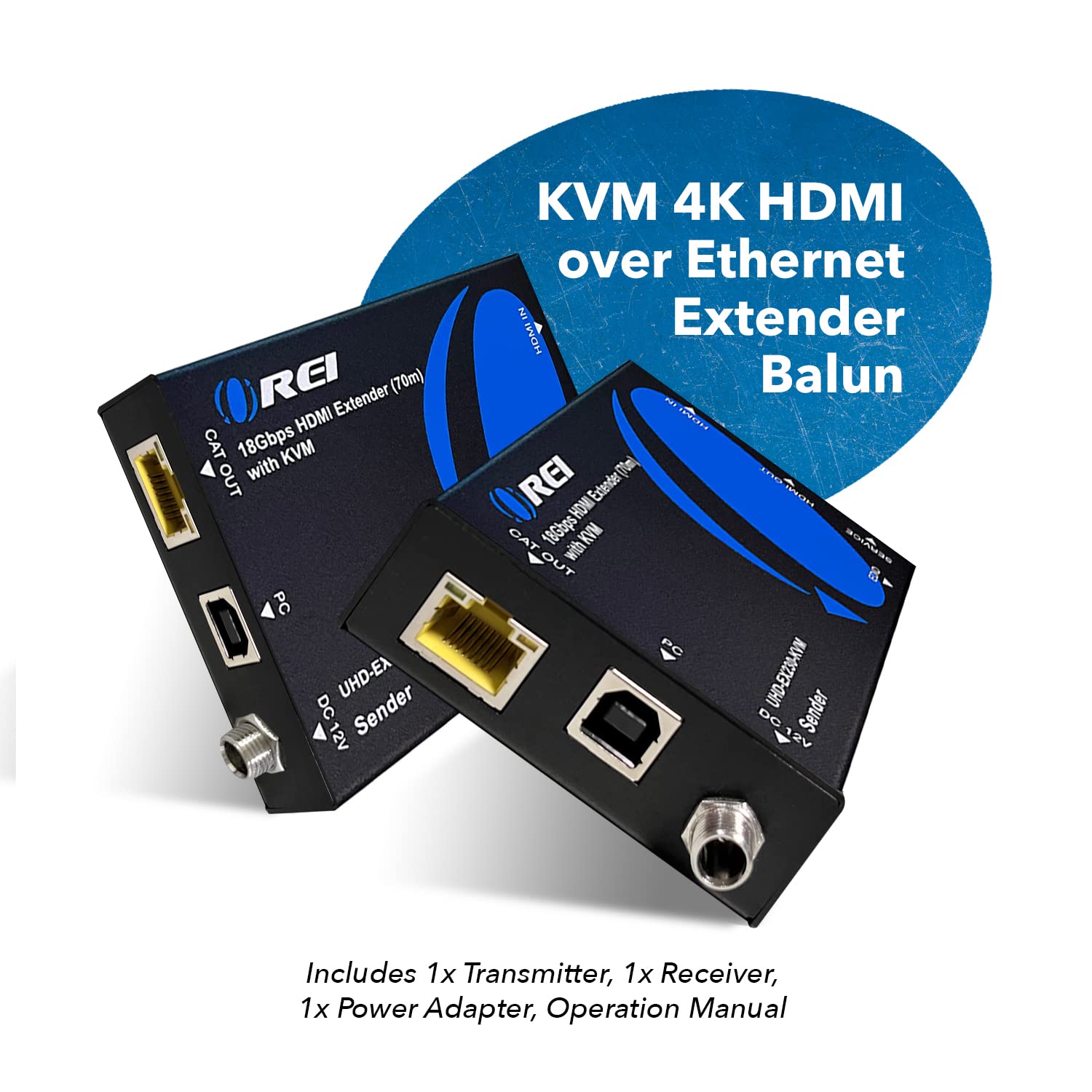 OREI KVM 4K HDMI Over Ethernet Extender Balun for CAT6/7 Cable with USB Ports and Power Over Cable Up to 230 Feet 4K@60Hz - View 8 of 9