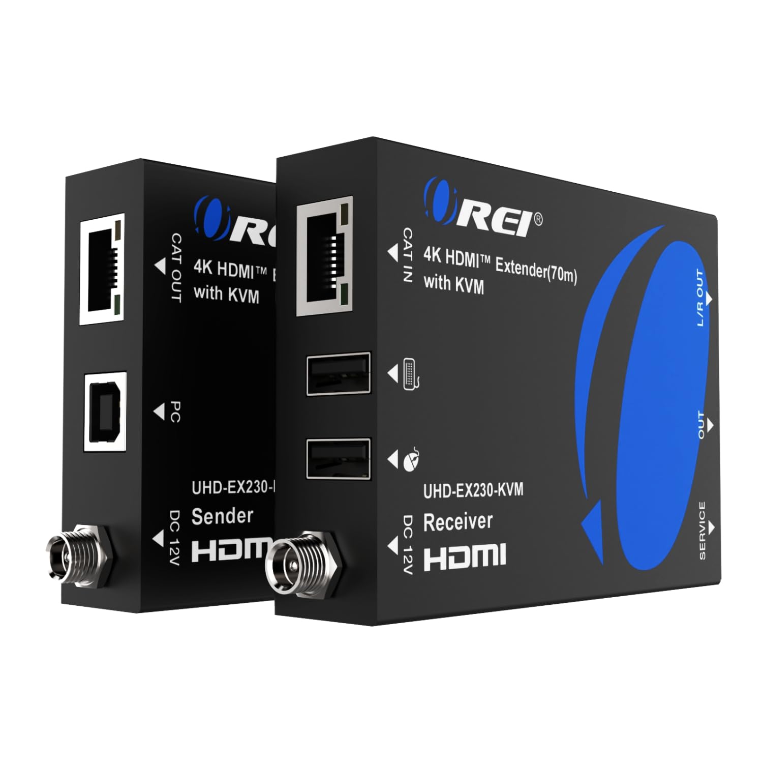 OREI KVM 4K HDMI Over Ethernet Extender Balun for CAT6/7 Cable with USB Ports and Power Over Cable Up to 230 Feet 4K@60Hz