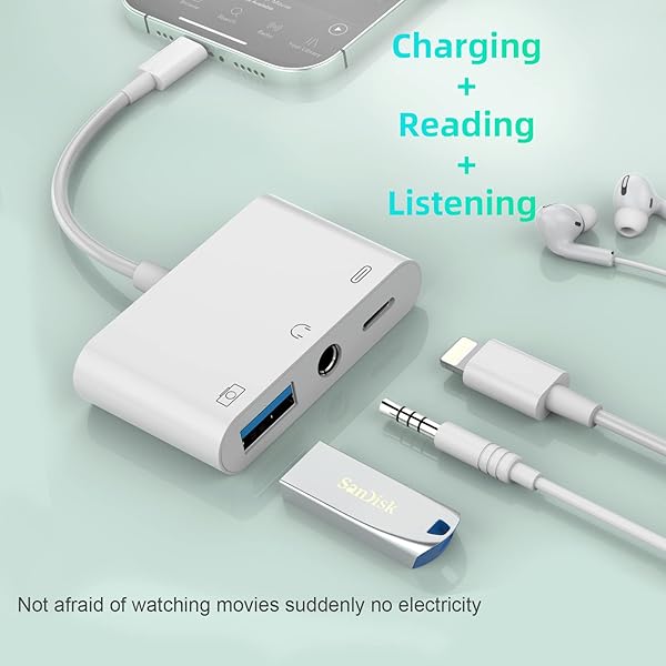 MTAKYA Buy MTAKYA 3-in-1 Lightning USB Auxiliary Adapter - Fast Charging & Audio Support - View 4 of 8