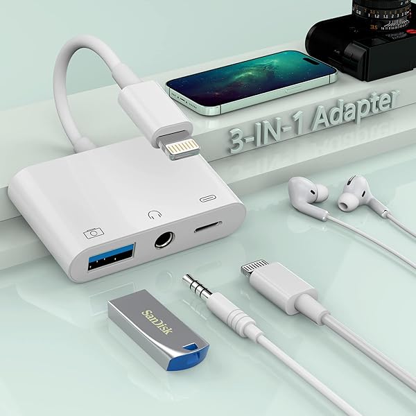 MTAKYA Buy MTAKYA 3-in-1 Lightning USB Auxiliary Adapter - Fast Charging & Audio Support - View 2 of 8