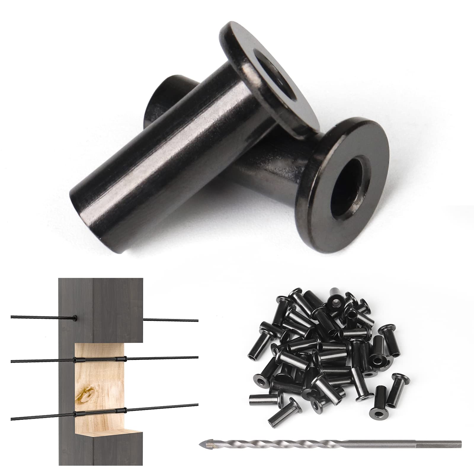 Muzata 40 Pack 1 8" 5 32" 3 16" Black Cable Railing Protector Sleeves T316 Stainless Steel Protective Sleeves Deck Cable Railing Hardware Kit for