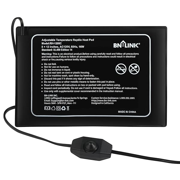 BN-LINK BN-LINK Reptile Heating Pad 8X12 Adjustable Temperature Waterproof Heating Mat for Turtles Lizards Frogs and Other Reptiles