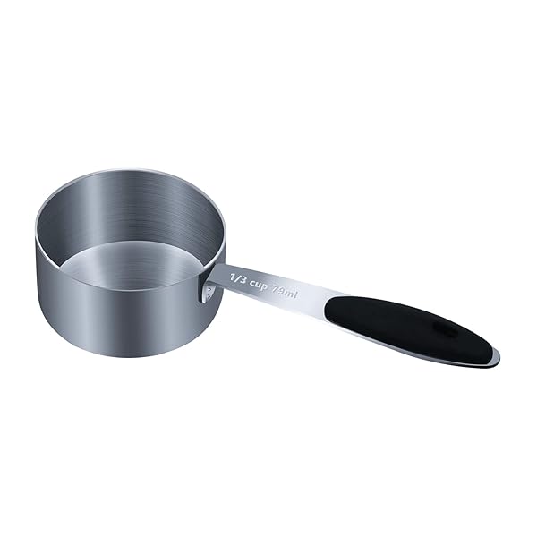 LEIFENY LEIFENY 1PCS 1/3Cup 79ml Single Measuring Cup with Black Silicone Grip Stainless Steel Scoop