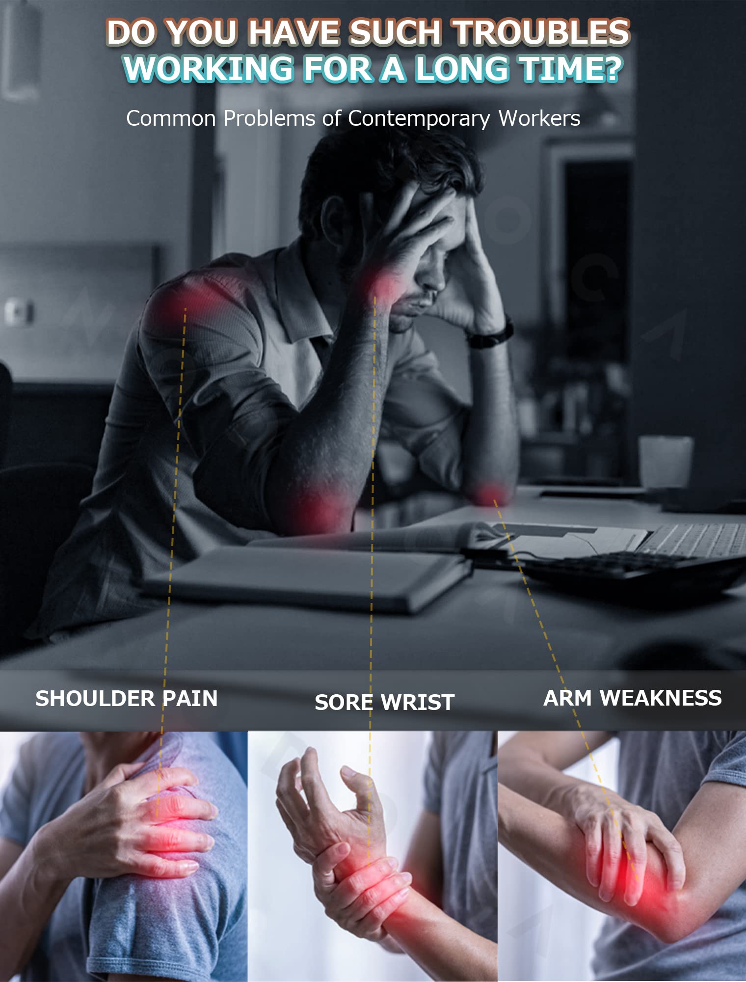 NODOCA NODOCA Ergonomic Arm Rest for Desk Comfortable Wrist Support Eco-Friendly Leather Foldable Elbow Rest Black 26.5 Inches - View 2 of 7