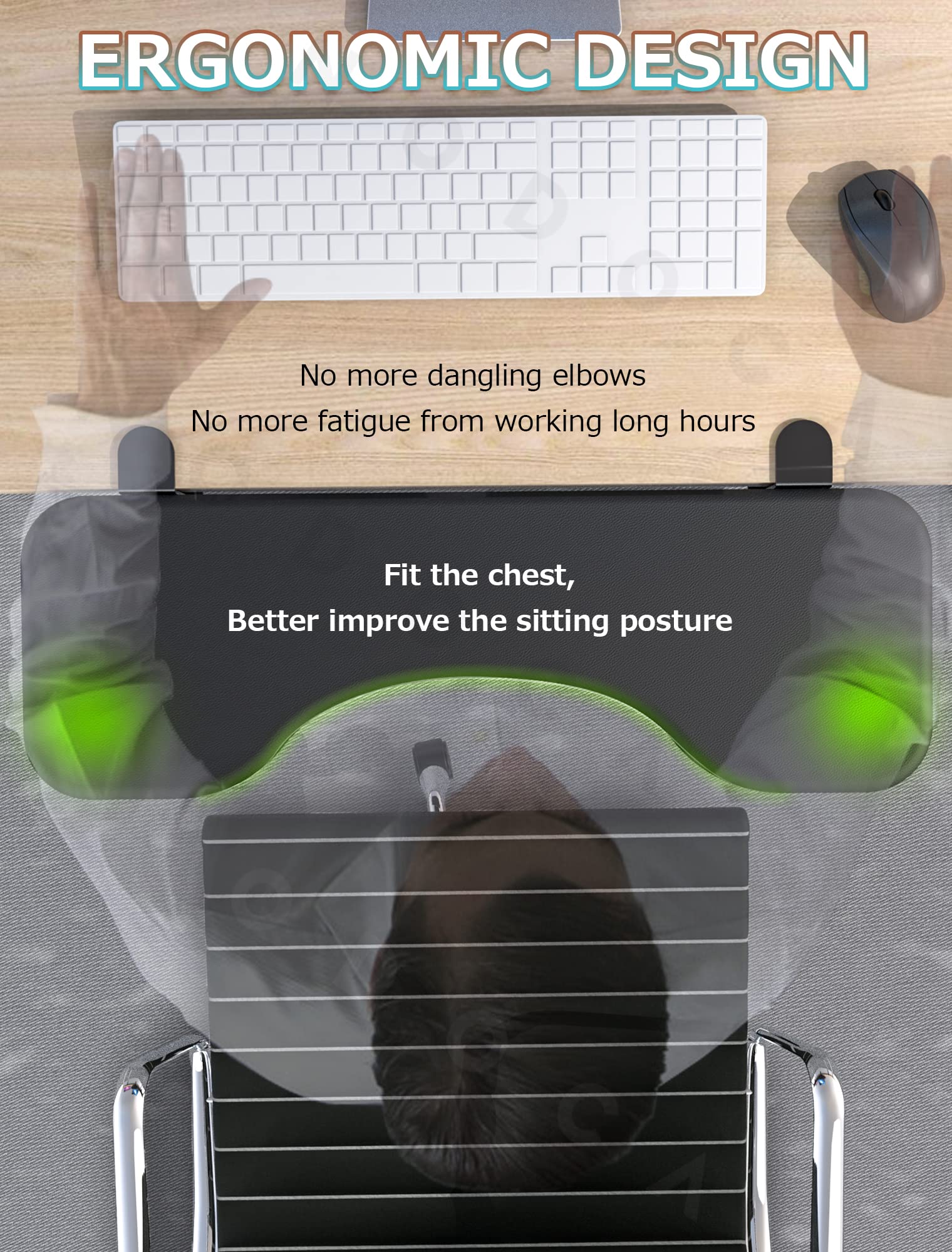 NODOCA NODOCA Ergonomic Arm Rest for Desk Comfortable Wrist Support Eco-Friendly Leather Foldable Elbow Rest Black 26.5 Inches - View 3 of 7