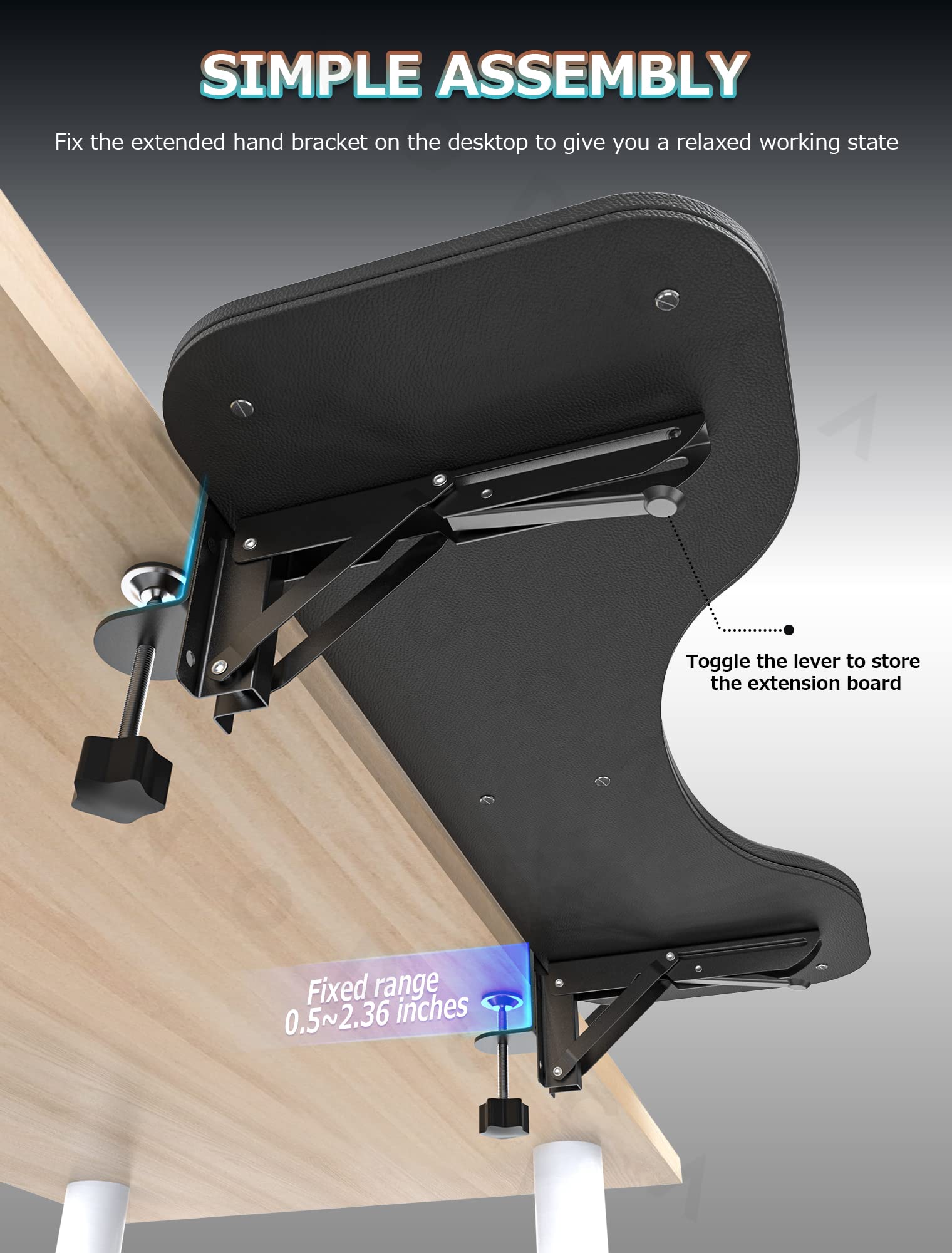 NODOCA NODOCA Ergonomic Arm Rest for Desk Comfortable Wrist Support Eco-Friendly Leather Foldable Elbow Rest Black 26.5 Inches - View 6 of 7