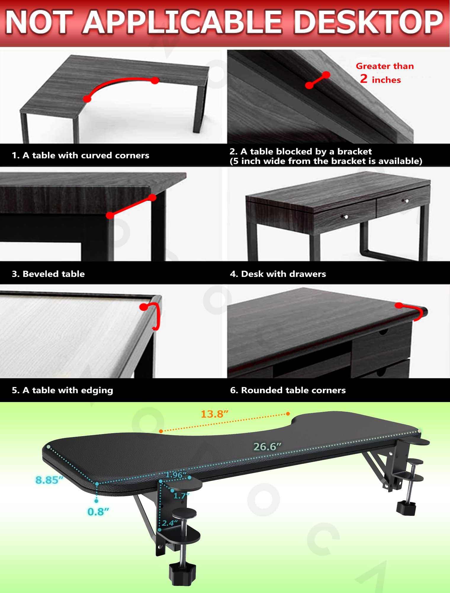 NODOCA NODOCA Ergonomic Arm Rest for Desk Comfortable Wrist Support Eco-Friendly Leather Foldable Elbow Rest Black 26.5 Inches - View 7 of 7
