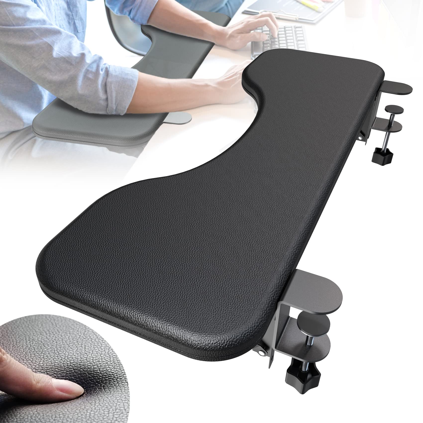 NODOCA NODOCA Ergonomic Arm Rest for Desk Comfortable Wrist Support Eco-Friendly Leather Foldable Elbow Rest Black 26.5 Inches