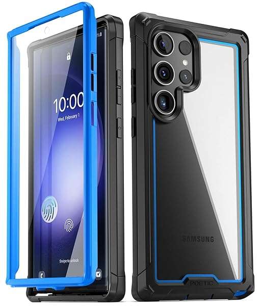 Poetic Poetic Guardian Case for Galaxy S23 Ultra 5G - 20FT Drop-Tested, Rugged & Fingerprint ID Compatible, Blue/Clear
