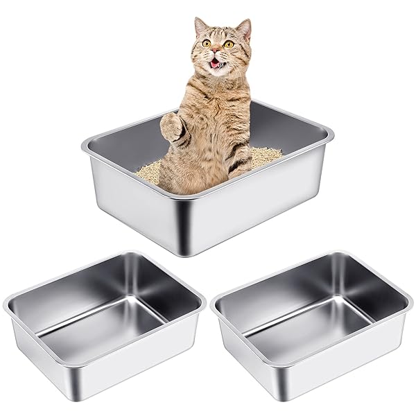Gerrii Gerrii Extra Large Stainless Steel Litter Box 3 Packs High Sides Non Stick Easy to Clean for Cats and Bunnies 17.7 x 13.8 x 5.9