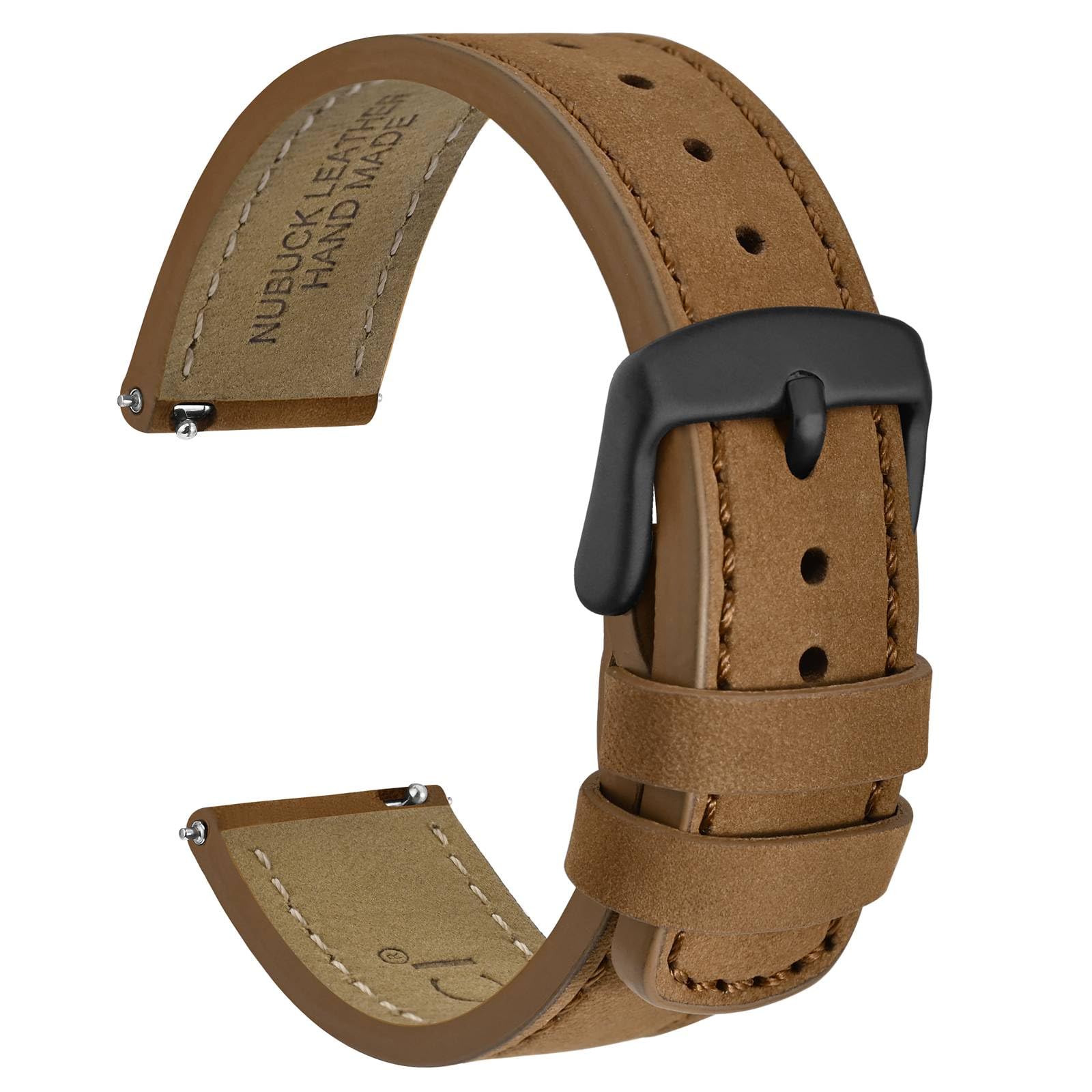 WOCCI 18mm Retro Leather Watch Band for Men and Women, Quick Release Replacement Strap with Black Buckle (Light Brown)