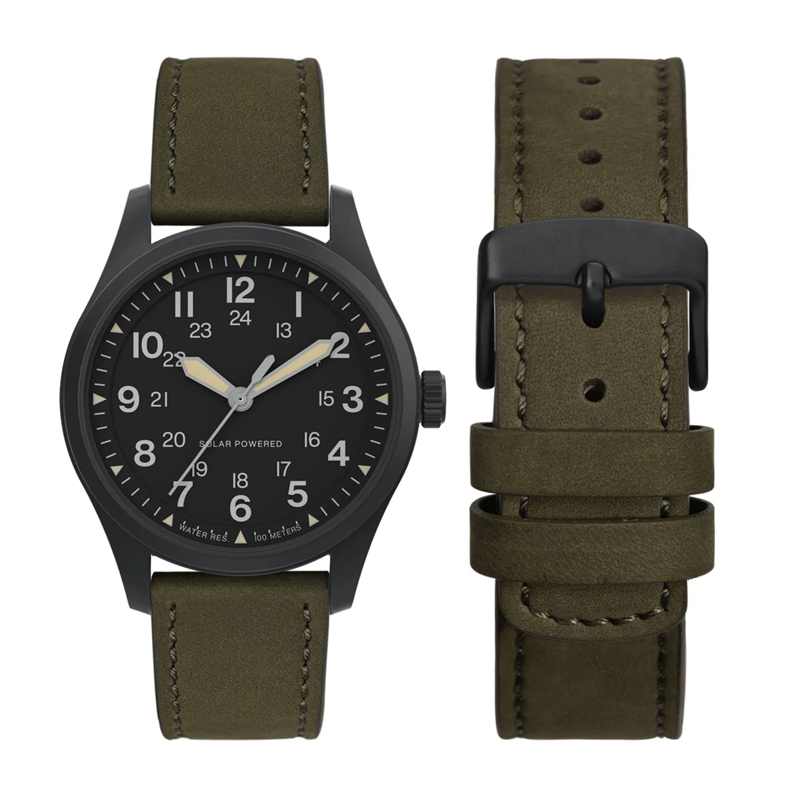 WOCCI 20mm Retro Leather Watch Band for Men and Women, Quick Release Replacement Strap with Black Buckle (Army Green) - View 5 of 9