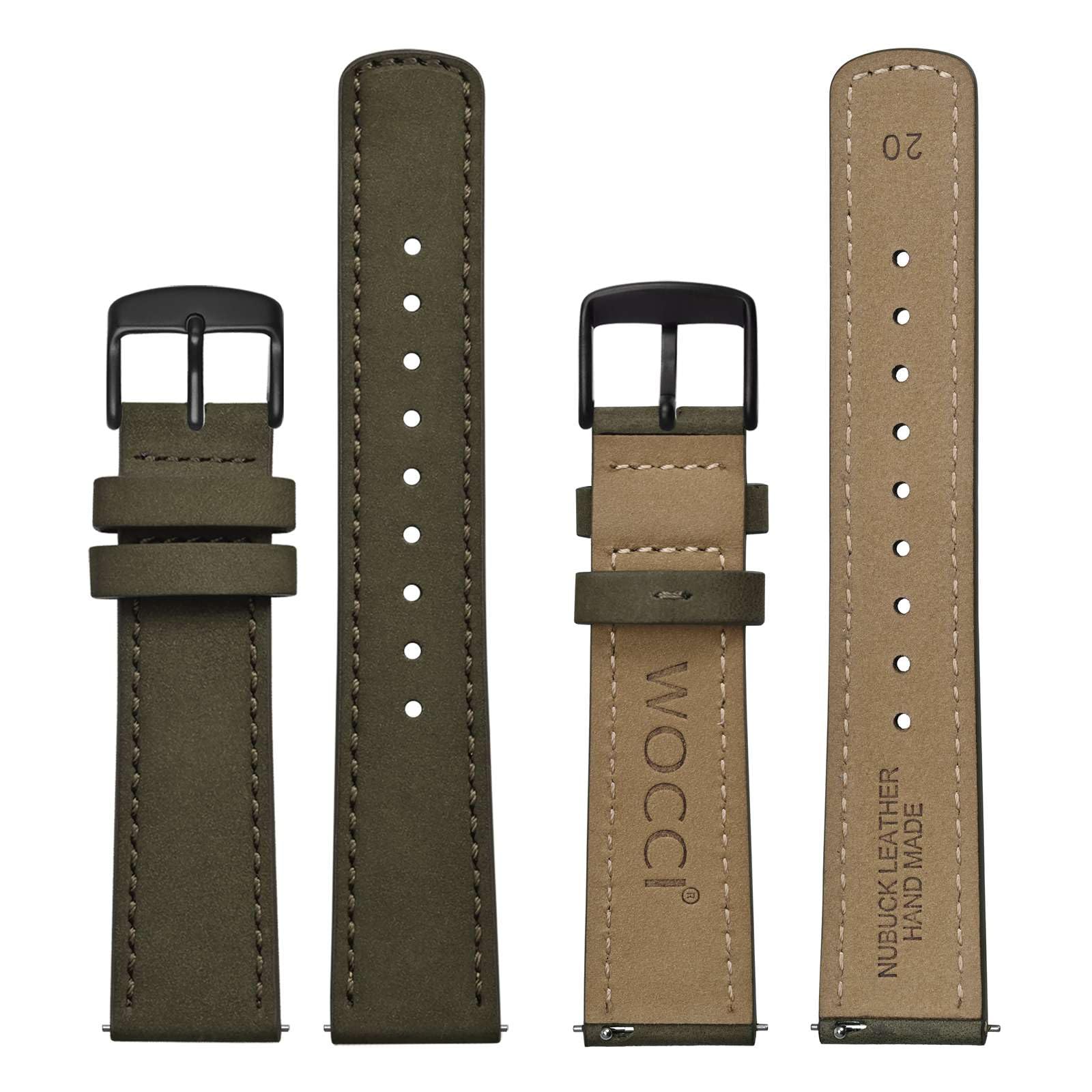 WOCCI 18mm Retro Leather Watch Band for Men and Women, Quick Release Replacement Strap with Black Buckle (Army Green) - View 2 of 9