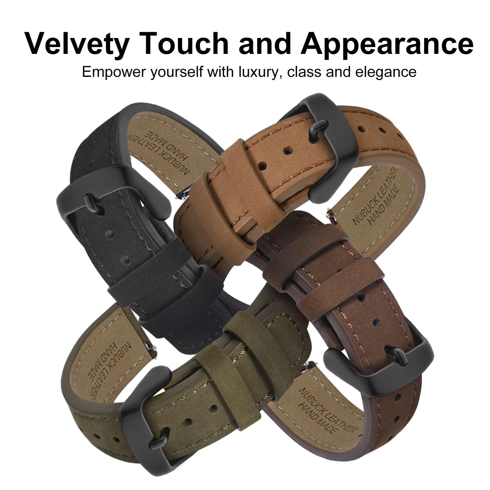 WOCCI 18mm Retro Leather Watch Band for Men and Women, Quick Release Replacement Strap with Black Buckle (Army Green) - View 8 of 9