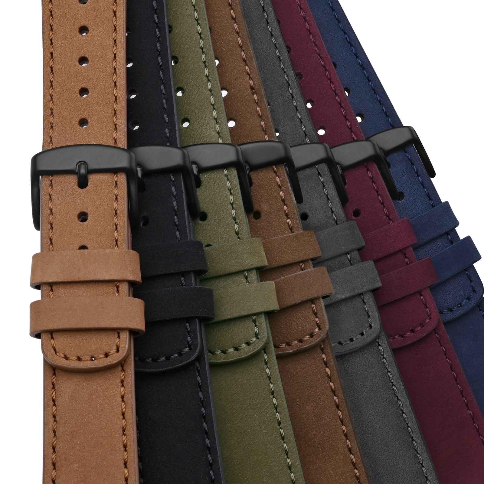 WOCCI 18mm Retro Leather Watch Band for Men and Women, Quick Release Replacement Strap with Black Buckle (Army Green) - View 9 of 9