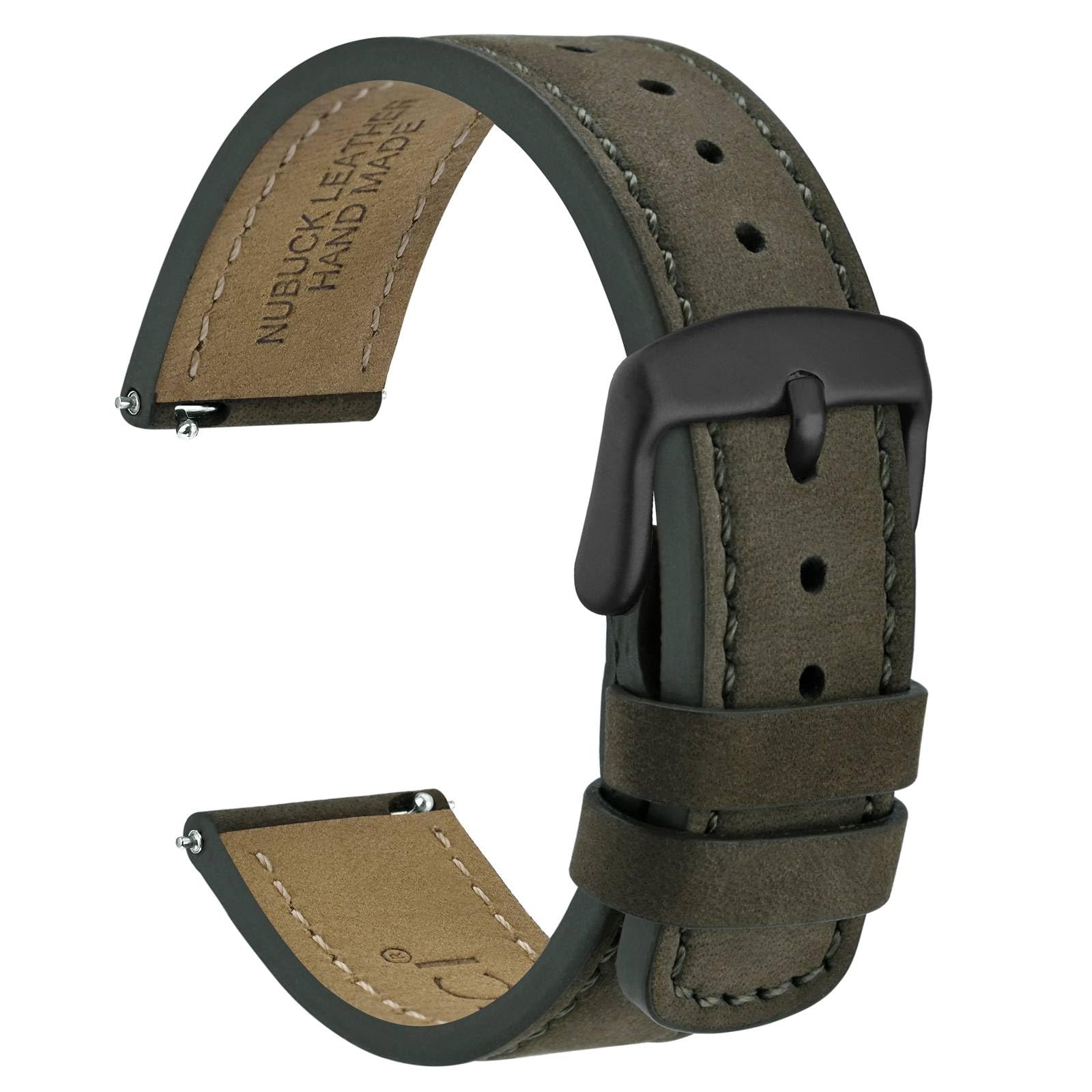 WOCCI 18mm Retro Leather Watch Band for Men and Women, Quick Release Replacement Strap with Black Buckle (Army Green)