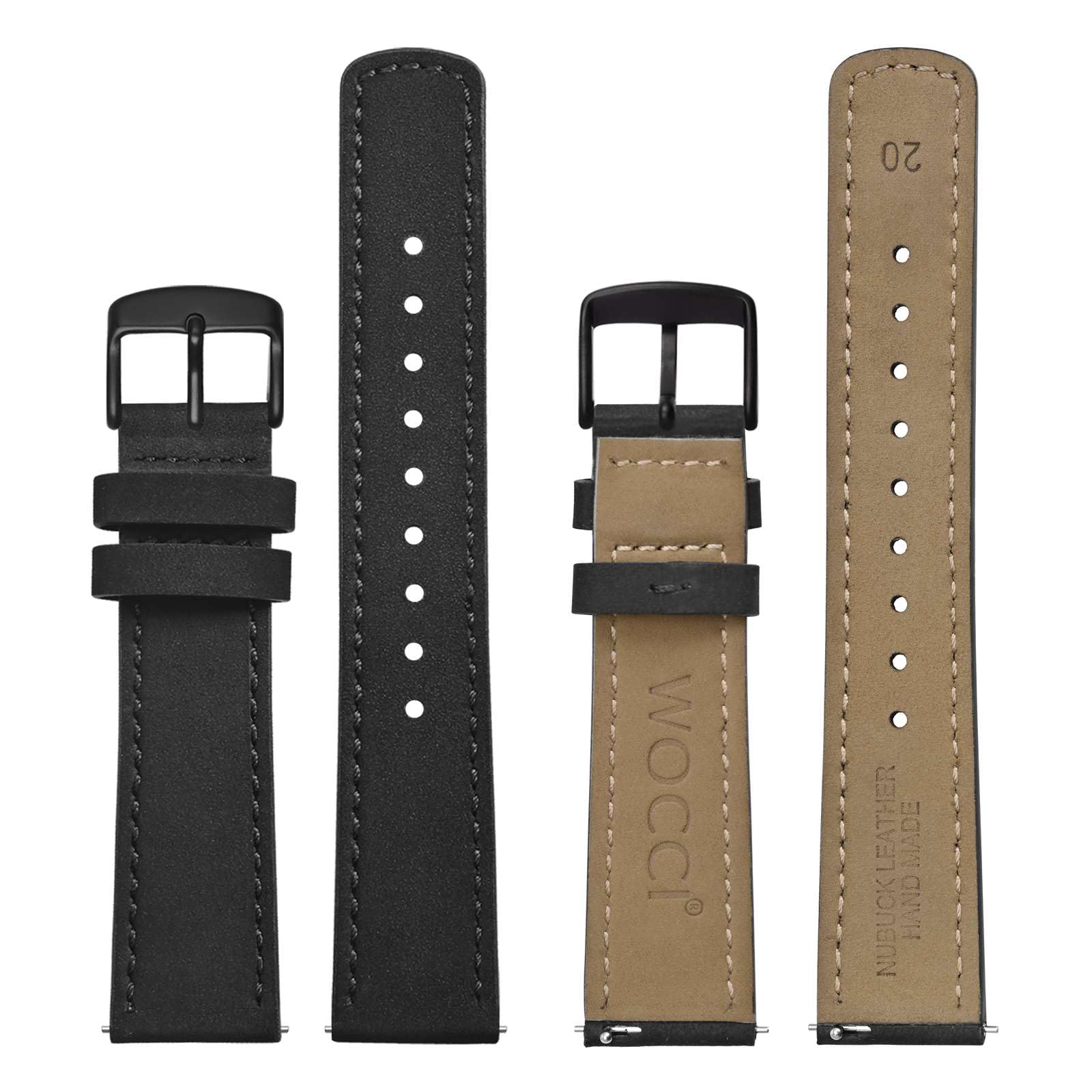 WOCCI 22mm Retro Leather Watch Band for Men and Women, Quick Release Replacement Strap with Black Buckle (Black) - View 2 of 9