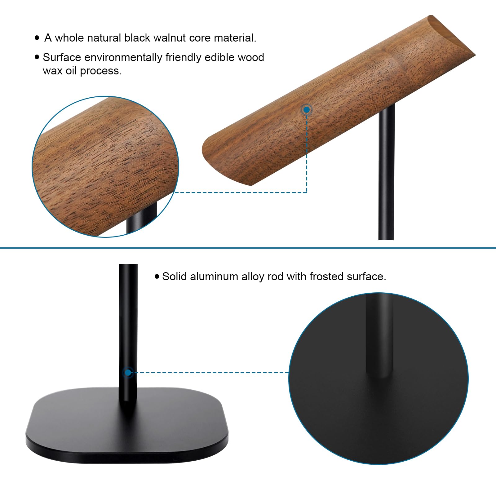Gvoears Upgraded Headphone Stand, Walnut Wood Headphone Stands Headset Holder for Desk, Support Dual Headsets Suspension, Aluminum Alloy Support Rod - View 4 of 7