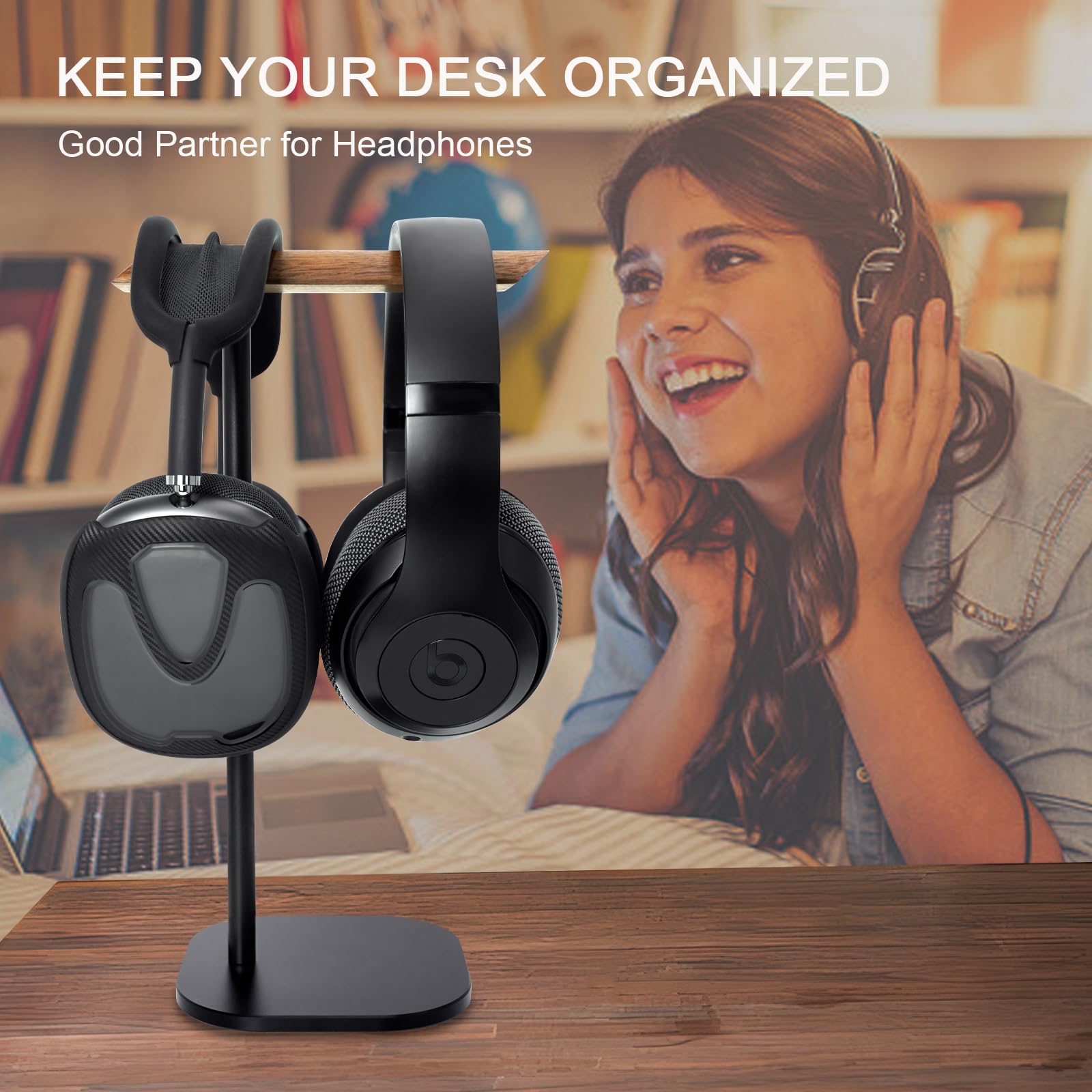 Gvoears Upgraded Headphone Stand, Walnut Wood Headphone Stands Headset Holder for Desk, Support Dual Headsets Suspension, Aluminum Alloy Support Rod - View 7 of 7