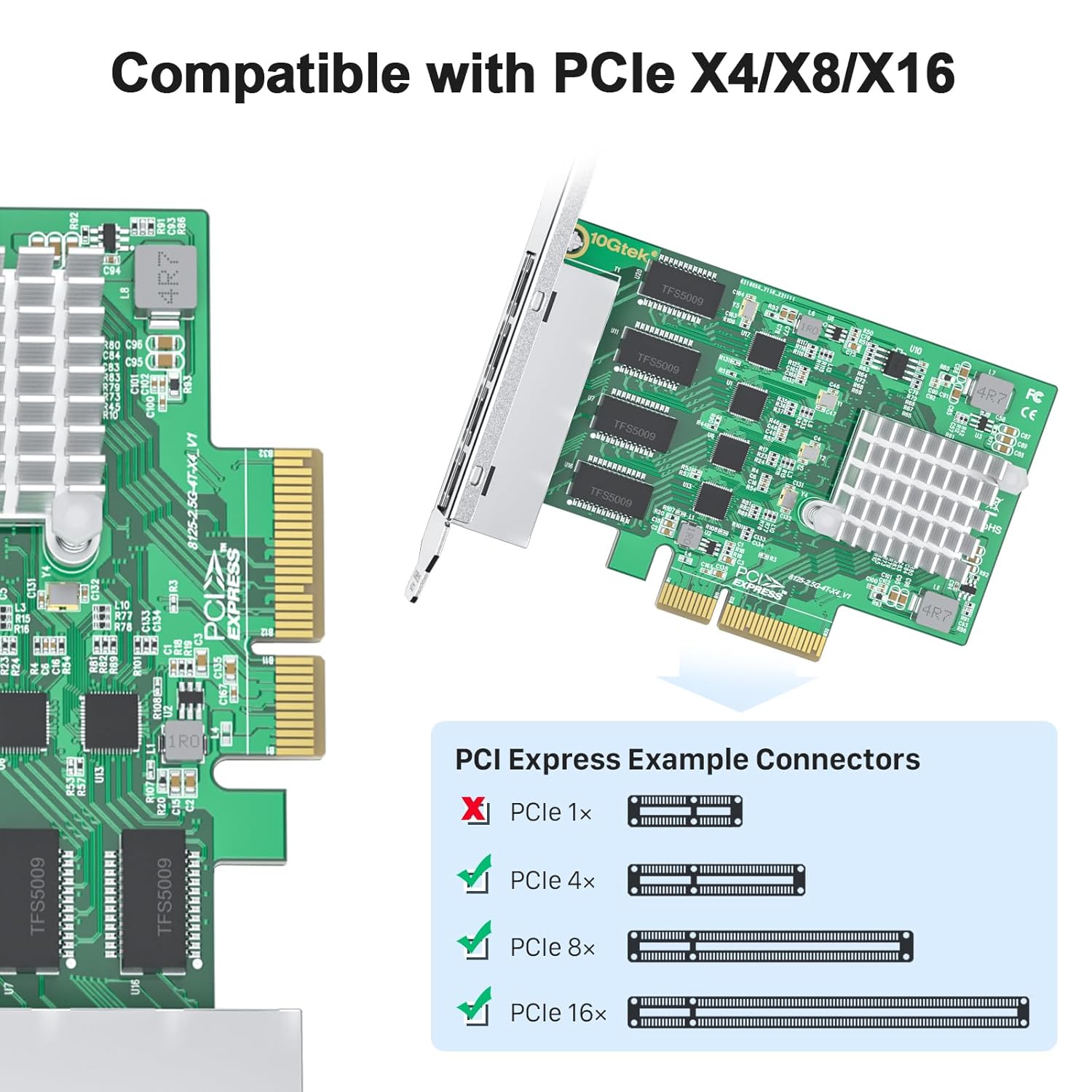 10Gtek 100M 1000M 2.5G NIC Network Card Quad RJ-45 Port Realtek RTL8125BG Controller for Windows Linux Ubuntu VMware - View 2 of 4