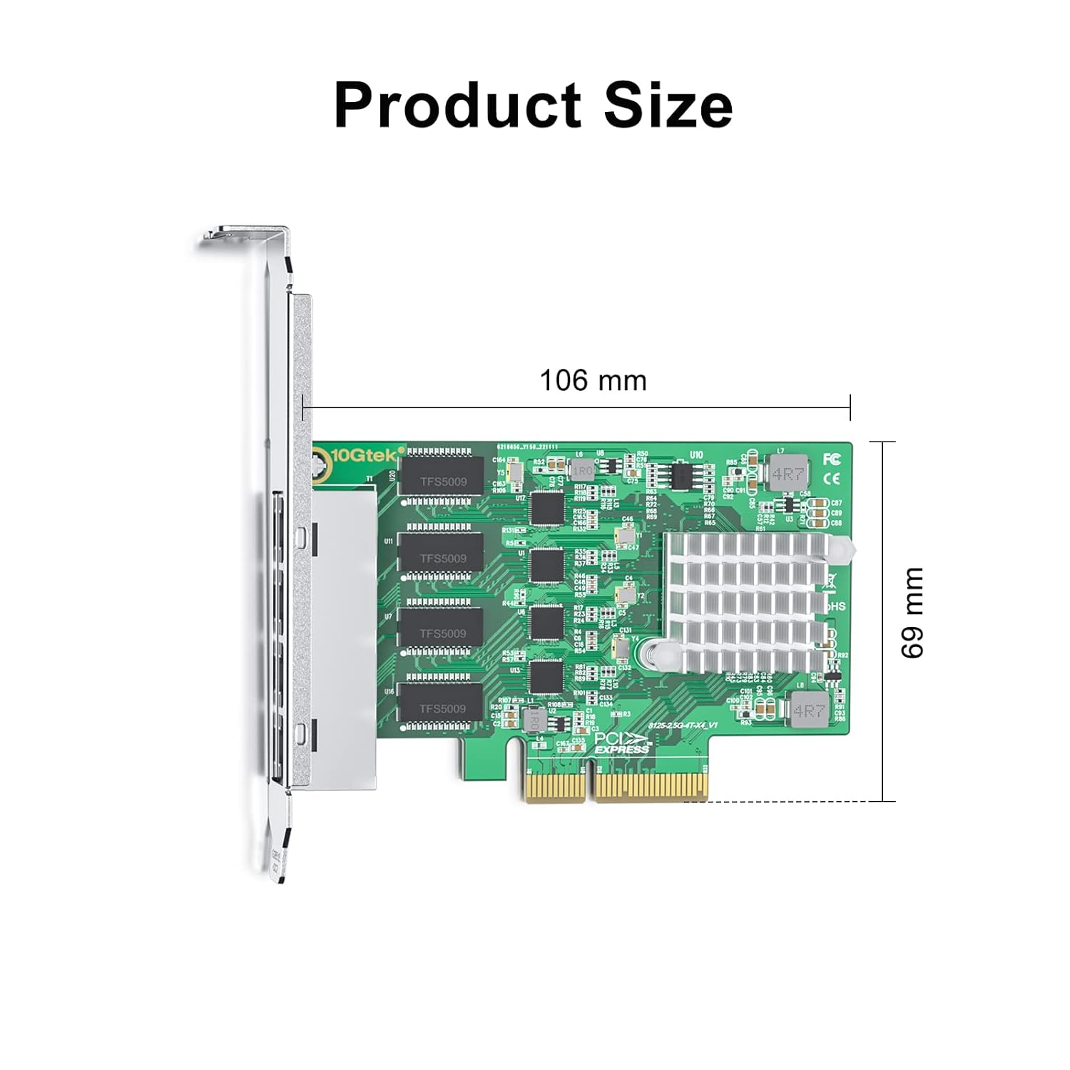 10Gtek 100M 1000M 2.5G NIC Network Card Quad RJ-45 Port Realtek RTL8125BG Controller for Windows Linux Ubuntu VMware - View 3 of 4