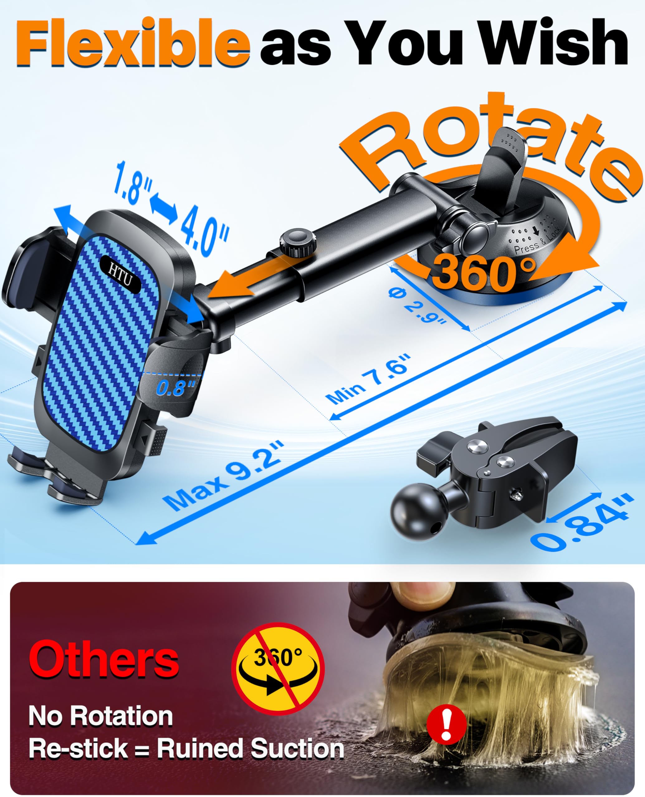 2026 Ultimate Best?True Military-Grade and Safety Cert?Car Phone Holder HTU?Upgraded 5-in-1 and 100+LBS Strongest Suction?360 Rotation Truck - View 9 of 9