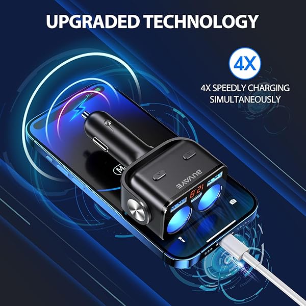 BUVAYE BUVAYE 5-in-1 USB C Car Charger Adapter: Fast Charge Dual Socket Splitter for GPS, Dash Cam & Phone (12V/24V) - View 4 of 9