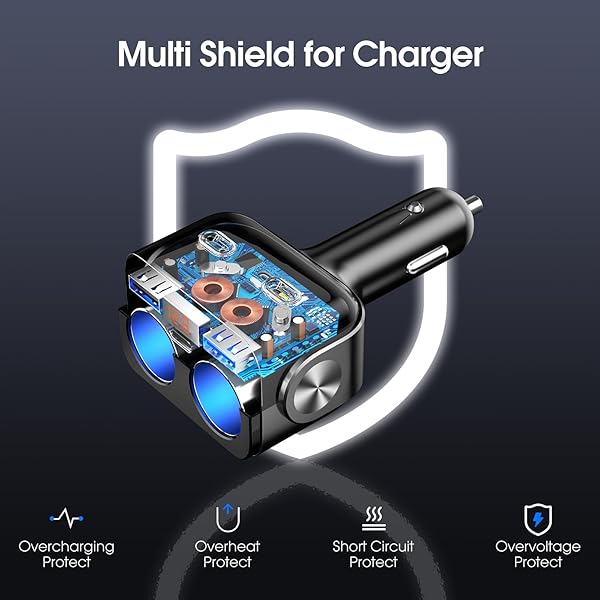 BUVAYE BUVAYE 5-in-1 USB C Car Charger Adapter: Fast Charge Dual Socket Splitter for GPS, Dash Cam & Phone (12V/24V) - View 8 of 9