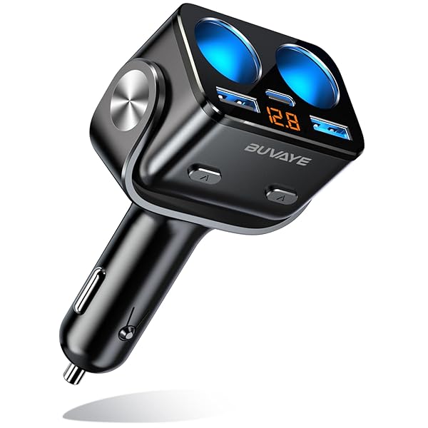 BUVAYE BUVAYE 5-in-1 USB C Car Charger Adapter: Fast Charge Dual Socket Splitter for GPS, Dash Cam & Phone (12V/24V) - View 3 of 9