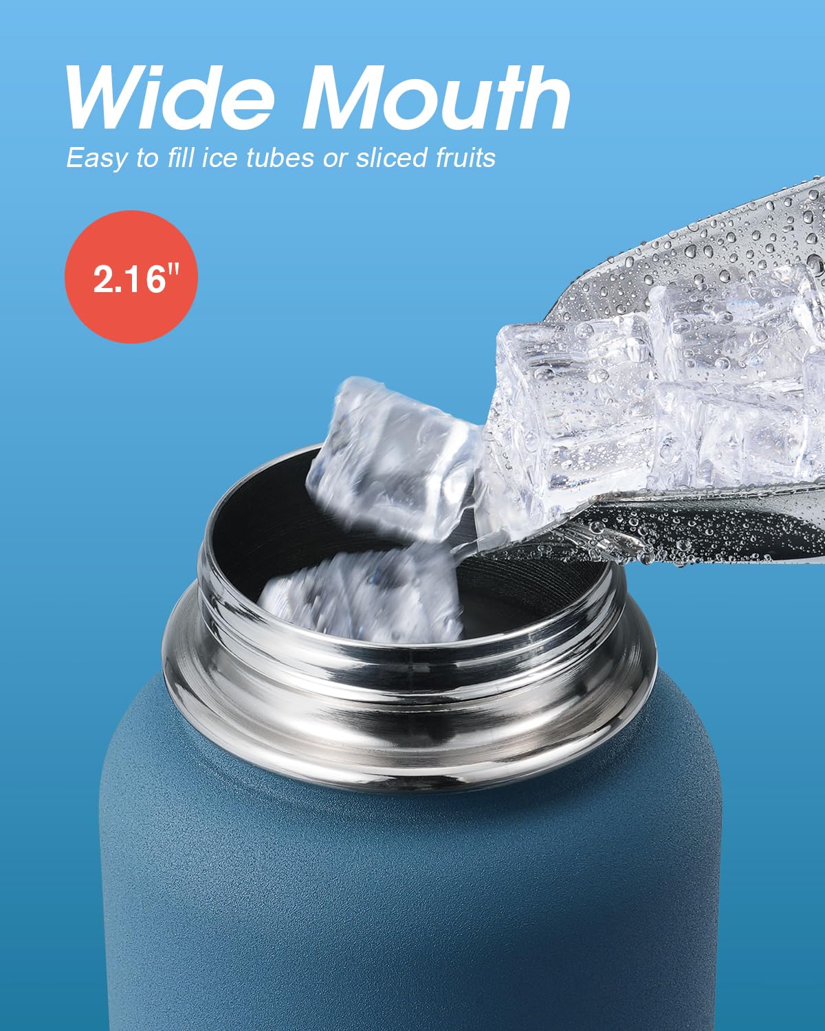 Coolflask Coolflask 40 oz Insulated Water Bottle with Straw Stainless Steel 3 Lids for Sports Office Keeps Cold 48H Hot 24H Samurai Cyan - View 4 of 7