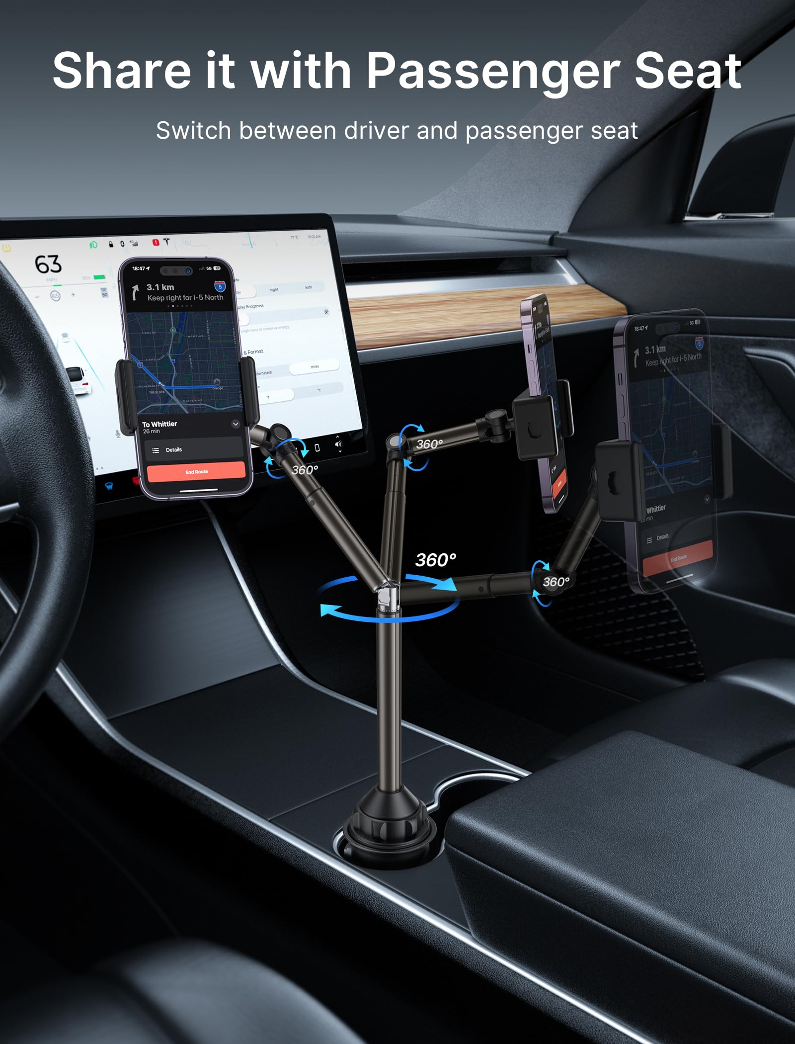 JSAUX Multi-Adjustable Cup Phone Holder for Car Compatible with iPhone Samsung Galaxy Google Pixel and Other Smartphones - View 4 of 7