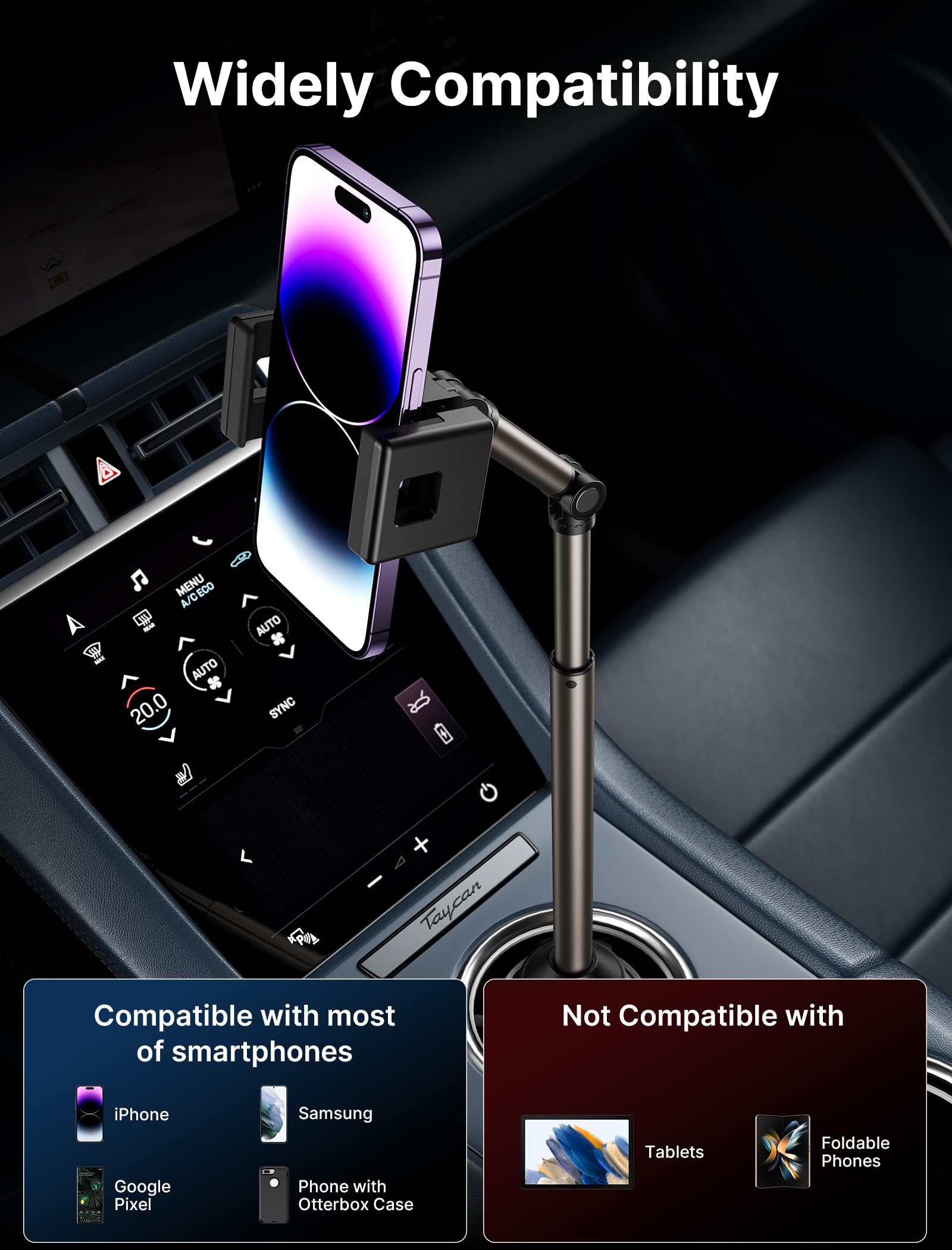 JSAUX Multi-Adjustable Cup Phone Holder for Car Compatible with iPhone Samsung Galaxy Google Pixel and Other Smartphones - View 7 of 7