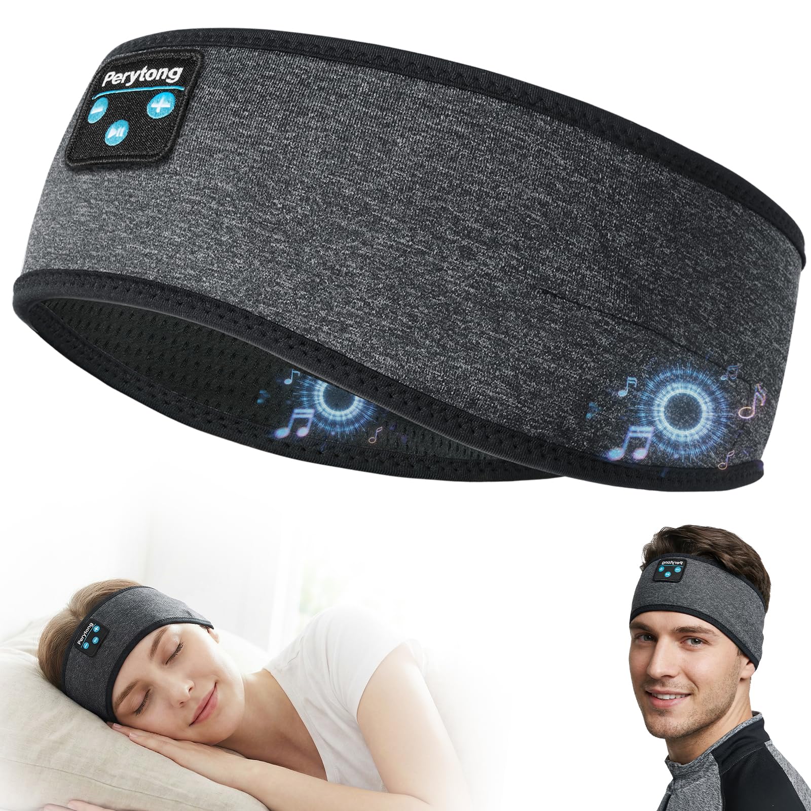 Perytong Sleep Headphones, Wireless Headphones Bluetooth Headband, Sleeping Earphones for Side Sleeper, Elastic Music Sleep Headband, ASMR Wireless